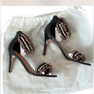 Ulla Johnson Beaded Leather Heels Black Size 10 IT 40 Exquisite Detail